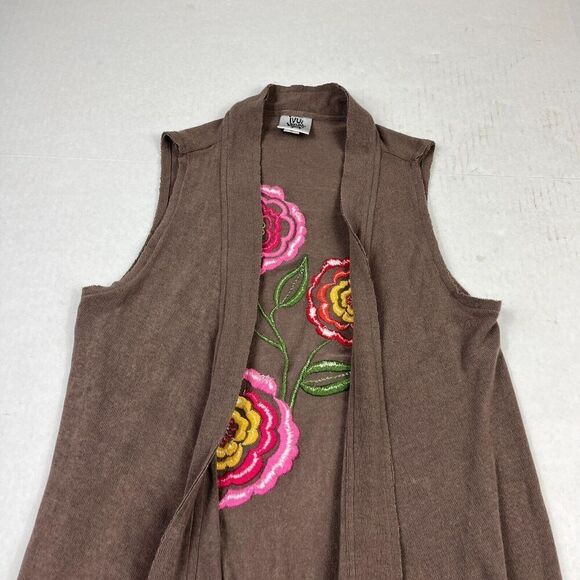 Ivy Jane Embroidered Vest Brown Floral Sleeveless Boho Hippie Sweater SMALL - Picture 3 of 11